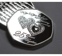 The Commemorative Coin Company 25th SILVER WEDDING ANNIVERSARY .999 Silver Commemorative with Diamante Gemstone. Gift/Present. 25 Years Together