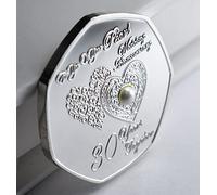 The Commemorative Coin Company 30th PEARL WEDDING ANNIVERSARY Silver Commemorative with Gemstone. 30 Years Together. Proof Finish, Mint Condition.