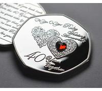 The Commemorative Coin Company 40th RUBY WEDDING ANNIVERSARY Silver Commemorative with Ruby Gemstone. Gift/Present. 40 Years Together. Husband/Wife/Parents