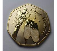 The Commemorative Coin Company 50th Birthday 24ct Gold Commemorative '50 & Fabulous' with Epoxy Coating and Glitter/Sparkles. Unique Gift/Present 50 Fifty Years. Champagne/Prosecco