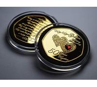 The Commemorative Coin Company 50th GOLDEN WEDDING ANNIVERSARY 24ct Gold Commemorative with Gemstone. Gift/Present 50 Fifty Years Together. Capsule