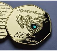 The Commemorative Coin Company 55TH EMERALD WEDDING ANNIVERSARY 24ct Gold Commemorative with Diamante Gemstone. Gift/Present 55 Years Together