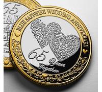 The Commemorative Coin Company 65th Blue Sapphire Wedding Anniversary Dual Metal Commemorative. 65 Years Together Husband/Wife/Couple Gift/Present/Token/Love