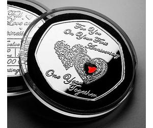 The Commemorative Coin Company For You On Your FIRST ANNIVERSARY Silver Commemorative in Capsule. Gemstone. Son/Daughter/Friend. Gift/Present/Love/Celebration/Occasion/Hearts