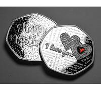 The Commemorative Coin Company HAPPY BIRTHDAY 'I Love You' Silver Commemorative with Gemstone. Husband/Wife/Boyfriend/Girlfriend/Partner/Gift/Present Love/Token. Unique Item