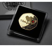 The Commemorative Coin Company Happy Valentine's Day 'I Love You' 24ct Gold Commemorative in Hard Gift Case. Red Diamante Gemstone. Husband/Wife/Girlfriend/Boyfriend/Partner Gift/Present