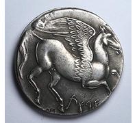 The Commemorative Coin Company LARGE Carthaginian 5 Shekel Coin with Tanit and Pegasus. Greek Carthage 4cm 30g .925 Silver Plated Lead and Pewter. Replica, Reproduction, Collectable. Museum Quality.