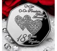 The Commemorative Coin Company ON OUR 18th PORCELAIN WEDDING ANNIVERSARY Silver Commemorative. 18 Years Together Husband/Wife/Partner Gift/Present Love/Token