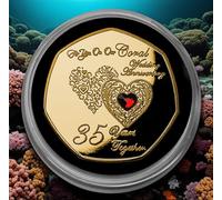The Commemorative Coin Company ON OUR 35th CORAL WEDDING ANNIVERSARY 24ct Gold Commemorative in Capsule. Diamante Gemstone. 35 Years Together Husband/Wife/Partner Gift/Present/Token/Love
