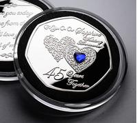 The Commemorative Coin Company On Our 45th SAPPHIRE WEDDING ANNIVERSARY Commemorative in Capsule. Inlaid Gemstone. Gift/Present. Marriage/Congratulations. 45 Years Together