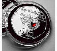 The Commemorative Coin Company ON OUR FIFTH 'WOODEN' WEDDING ANNIVERSARY Silver Commemorative in Capsule. Gemstone. Gift/Present 5 Years Gift For Partner/Husband/Wife 5th Anniversary