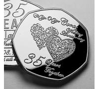 The Commemorative Coin Company ON YOUR 35th CORAL WEDDING ANNIVERSARY Silver Commemorative. 35 Years Together Husband/Wife/Couple Gift/Present/Token/Love