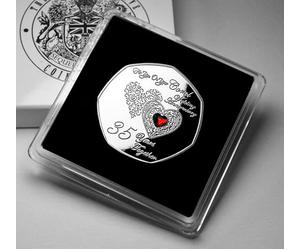 The Commemorative Coin Company ON YOUR 35th CORAL WEDDING ANNIVERSARY Silver Commemorative in Gift Case. Gemstone. 35 Years Together Husband/Wife/Couple Gift/Present/Token/Love
