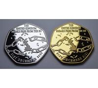 The Commemorative Coin Company Pair 2021 BREXIT 'Breaking Free' Silver & 24ct Gold Commemoratives. United Kingdom European Union Referendum UK EU Politics
