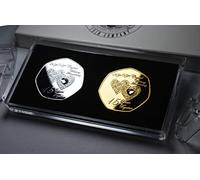 The Commemorative Coin Company Pair of 15TH CRYSTAL WEDDING ANNIVERSARY Silver & 24ct Gold Commemoratives with Diamante Gemstones. Display/Presentation Stand & Gift Box. Gift/Present