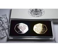 The Commemorative Coin Company Pair of 45TH SAPPHIRE WEDDING ANNIVERSARY Silver & 24ct Gold Commemoratives. Display Stand & Presentation Box. 45. Gift/Present