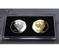 The Commemorative Coin Company Pair of 60TH DIAMOND WEDDING ANNIVERSARY Silver & 24ct Gold Commemoratives in Display/Presentation Stand. Gift/Present 60 Years Together
