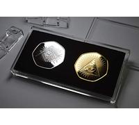 Pair of FREEMASONS, MASONIC Silver & 24ct Gold Commemoratives in 50p Coin Display/Presentation Case. Square & Compasses, All Seeing Eye, Illuminati, Masons, Lodge