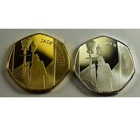 Pair of JACK THE RIPPER, WHITECHAPEL Silver & 24ct Gold Commemorative Coins Albums/50p Collectors, Coin Hunt.