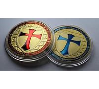The Commemorative Coin Company Pair of Large Masonic Knights Templar 24ct Gold Coins with Red & Blue Enamel. Freemasonry/Masons/Freemasons Lodge/Order Capsule