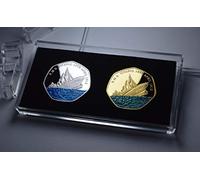 The Commemorative Coin Company Pair of RMS Titanic Silver & 24ct Gold Commemoratives in 50p Coin display/Presentation Case. Blue Enamel. White Star Line, Ocean Liner, 1912