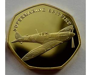 The Commemorative Coin Company SUPERMARINE SPITFIRE 24ct Gold Commemorative GREAT BRITISH DESIGN ICONS. WW2/RAF/Battle of Britain