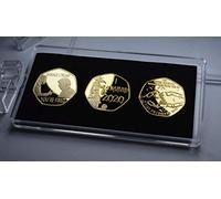 The Commemorative Coin Company Trio of 24ct Gold 2021 Commemoratives in 50p Coin Display/Presentation Stand/Case. Brexit, Donald Trump, I Survived 2020 Plague Doctor