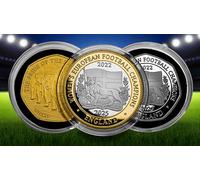 The Commemorative Coin Company Trio of ENGLAND Women's Football Commemoratives. 24ct Gold and Silver. 2022 2025. European Champions Lioness/Lionesses