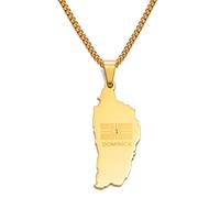The Commonwealth of Dominica Map & Flag Pendant Chain Necklaces Dominica Maps Stainless Steel Jewelry(Gold Color,60cm)
