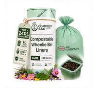 The Compost Bag Company Compostable Bin Liners for 240L Wheelie Bins | Premium corn starch bin bags, 10-pack. Biodegradable for garden, kitchen food waste, and household recycling use.