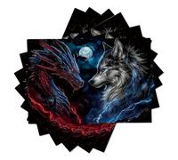 The Confrontation Between Dragons Wolves Placemats, Heat-Resistant Durable Dark Fantasy Art Place Mat for Kitchen Table Decoration Indoor Outdoor, Washable Deep Blue Table Mats Set of 4, 45x30cm