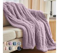 The Connecticut Home Company Soft Fluffy Warm Shag and Sherpa Throw Blanket, Luxury Thick Fuzzy Blankets for Home and Bedroom Décor, Comfy Washable Accent Throws for Sofa Beds, Couch, 65x50, Purple