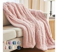 The Connecticut Home Company Throw Blanket, Soft Plush Reversible Shag and Sherpa, Warm Thick Throws for Bed, Comfy Washable Bedding Accent Blankets for Sofa Couch Chair, 65x50, Dusty Rose