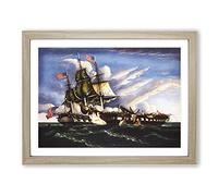 The Constitution And The Guerriere By Thomas Chambers Classic Painting Framed Print | A2 Oak Framed Wall Art | Ready to Hang | Classic Historical Picture | Living Room Bedroom Lounge Office