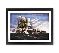 The Constitution And The Guerriere By Thomas Chambers Classic Painting Framed Print | A3 Black Framed Wall Art | Ready to Hang | Classic Historical Picture | Living Room Bedroom Lounge Office