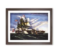 The Constitution And The Guerriere By Thomas Chambers Classic Painting Framed Print | A3 Walnut Framed Wall Art | Ready to Hang | Classic Historical Picture | Living Room Bedroom Lounge Office