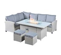 Outdoor Living The Conwy 8 Seat Corner Gas Firepit Rattan Dining Set, Grey