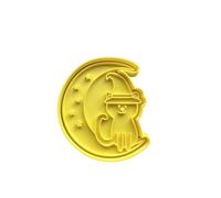 The Cookie Cutter Hub Halloween Crescent Moon with Cat Cookie Cutter/Embosser for Cupcakes Fondant Icing Clay Cake Baking Decoration