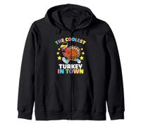 The Coolest Turkey In Town Thanksgiving Thankful For Family Zip Hoodie
