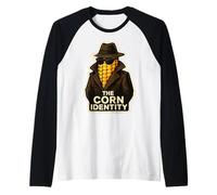 The Corn Identity Funny Corncob Pun Corn Cob Spy Joke Raglan Baseball Tee