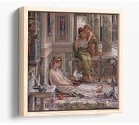 The corner of the villa, by Edward John Poynter Canvas Floater Frame Square Print Picture Art - Light Oak Frame 30 inch wide x 30 inch high