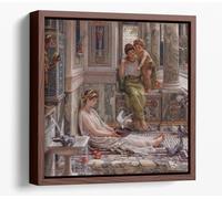 The corner of the villa, by Edward John Poynter Canvas Floater Frame Square Print Picture Art - Walnut Frame 30 inch wide x 30 inch high