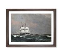 The Corvette Najaden Ship By Christoffer Wilhelm Eckersberg Classic Painting Framed Print | A3 Walnut Framed Wall Art | Ready to Hang | Classic Vehicle Picture | Living Room Bedroom Lounge Office