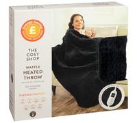 The Cosy Shop Waffle Heated Throw - Black - Features: Digital Remote Control, 9 Heat Settings, Therapeutic Warmth, 2 Hour Auto Shut Off, Ultra Thin Wire for Added Comfort, Extra Long Power Cord