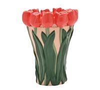 The Cottage Garden Hand Painted Vase - Tulip | Green/Orange Ceramic with Red Flower Design | Country Farmhouse Style Decorative Flower Vase for Rustic or Cottagecore Home Décor