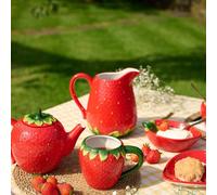 Widdop Cottage Garden Ceramic Strawberry Themed Dinnerware - Strawberry Sugar Bowl - Summer Crockery Bright Quirky Tableware - Lovely Gift Idea Picnic Outdoor Eating