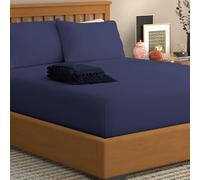 The Cotton Exchange Manchester 100% Cotton Navy Super King Size Fitted Sheet 180x200 cm - Percale Weave Bedding, Cooling & Breathable Super King Sheets Fitted, 40 cm Deep Pocket with Elastic Corners
