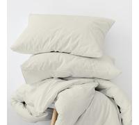 The Cotton Exchange Manchester 600 Thread Count Double Duvet Cover Set (1 Cotton Duvet Cover & 2 Pillow Cases) - Soft & Silky - Cotton Rich with Button Closure - Sateen Weave Bedding Set - Ivory