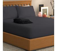 The Cotton Exchange Manchester Premium 300 Thread Count King Size Fitted Sheet with Deep Pockets - 100% Cotton - Soft & Silky - Sateen Weave Sheets - Elastic King Size Fitted Sheets - Dark Grey