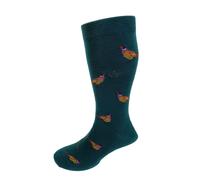 The Cotton London Pheasant Motif Soft Cotton Socks - Conifer - M